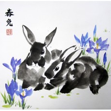 Кролики в крокусах. Елена Касьяненко, китайская живопись