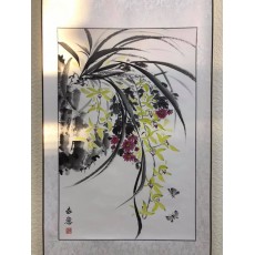 Орхидеи, хризантемы и бабочки. Елена Касьяненко, китайская живопись, купить картину, картина в подарок 